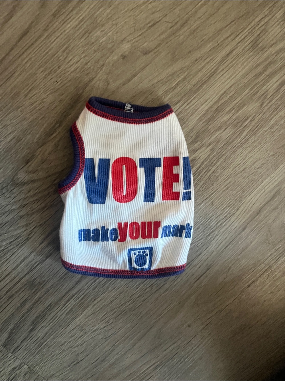 Small White 'VOTE' Dog Tank Top with Red & Blue Trim